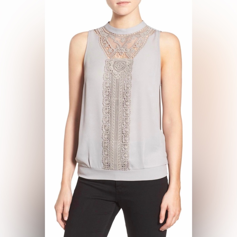 Chelsea 28 Nordstrom Gloriana Grey Lace Tank Top Size XS NWOT!